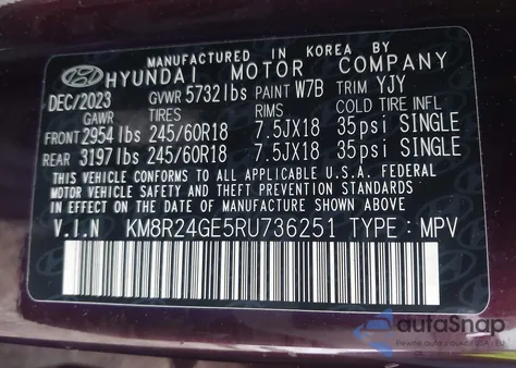 2024 Hyundai Palisade Sel from USA, damaged, VIN KM8R24GE5RU736251